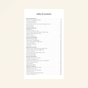 Lunch Menu Plans Table of Contents
