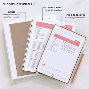 Lunch Menu Plans options available on iPad & GoodNotes, spiral bound, and binder