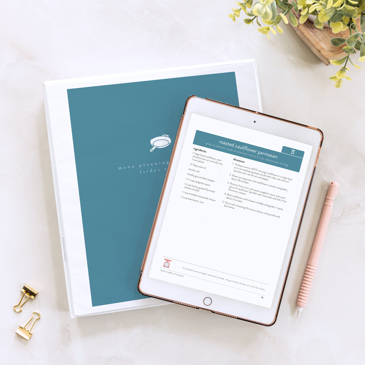 Sides Menu Series downloaded on iPad and printed in binder