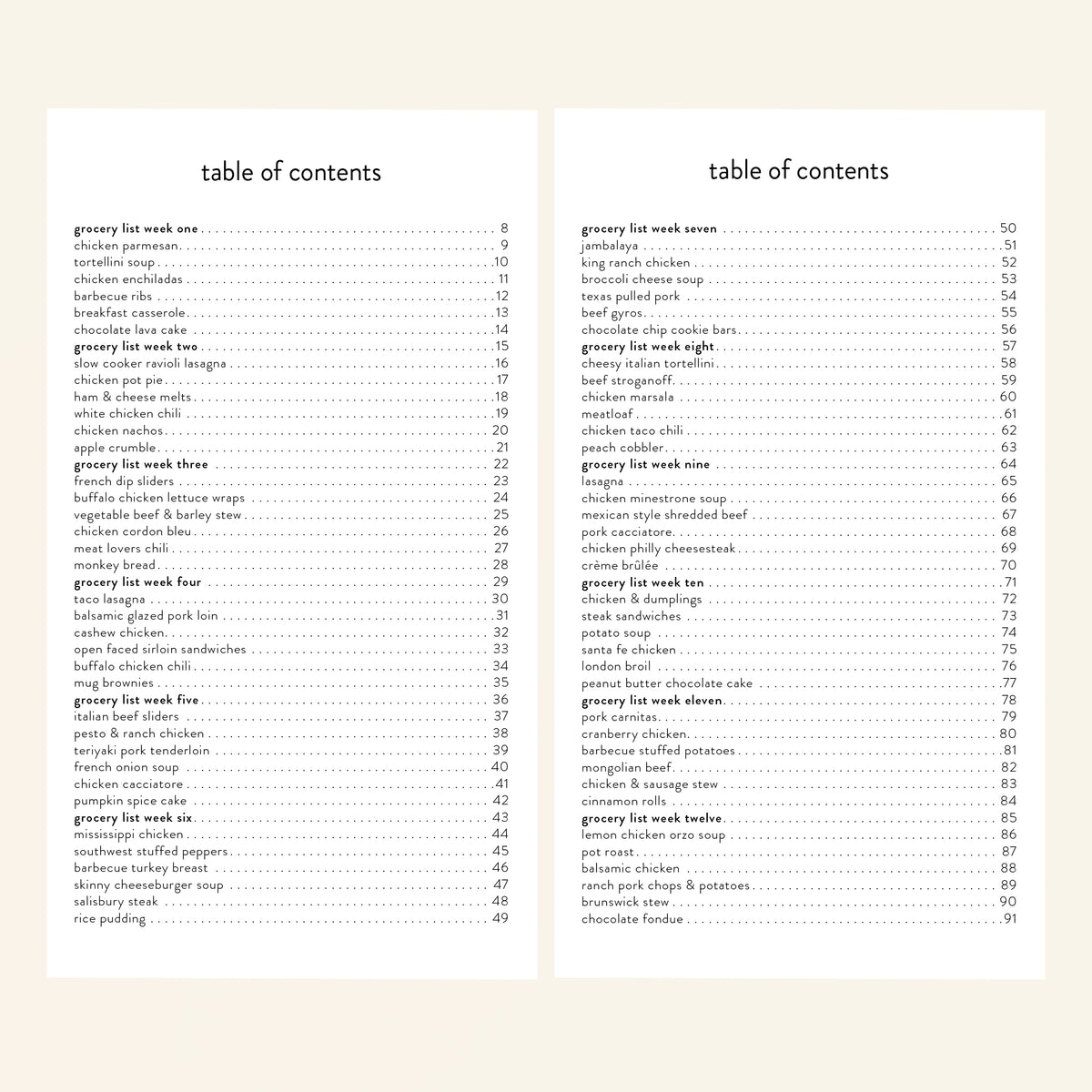 slow cooker PDF table of contents cream background