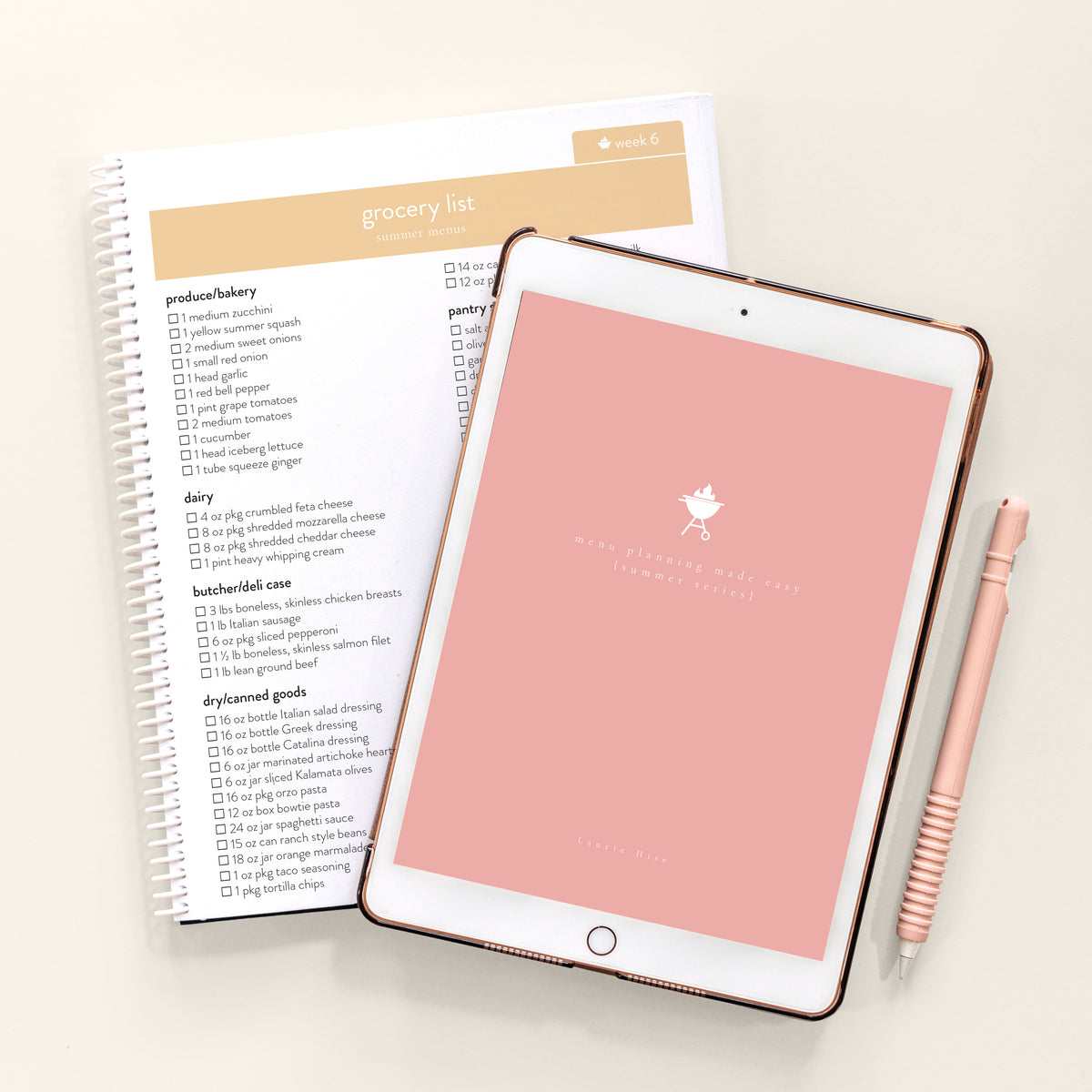 Summer Menu Series downloaded on iPad with printed spiral bound
