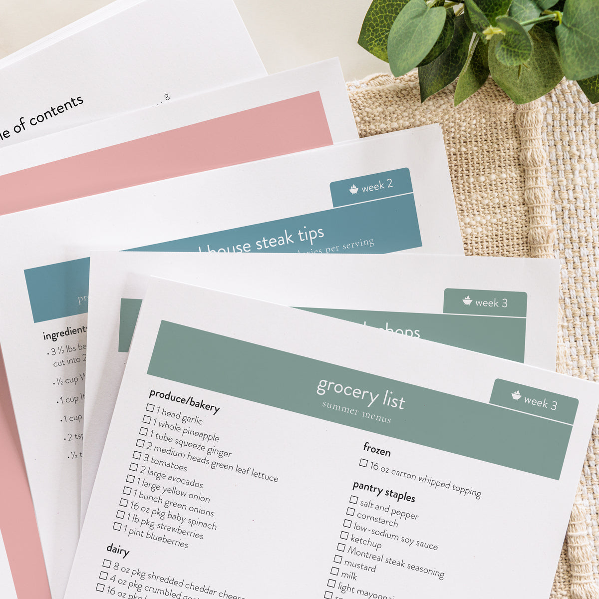 Summer Menu Series downloaded and printed