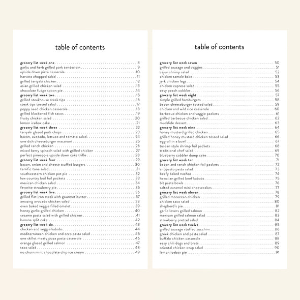 Summer Menu Series downloaded Table of Contents