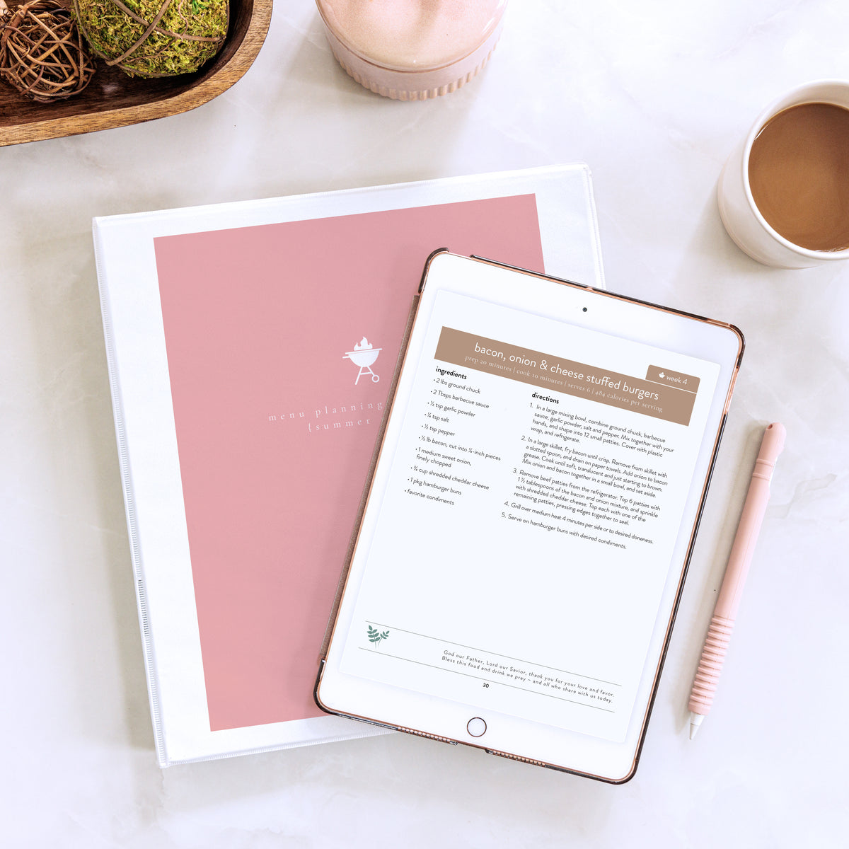 Summer Menu Series downloaded on iPad and printed in binder