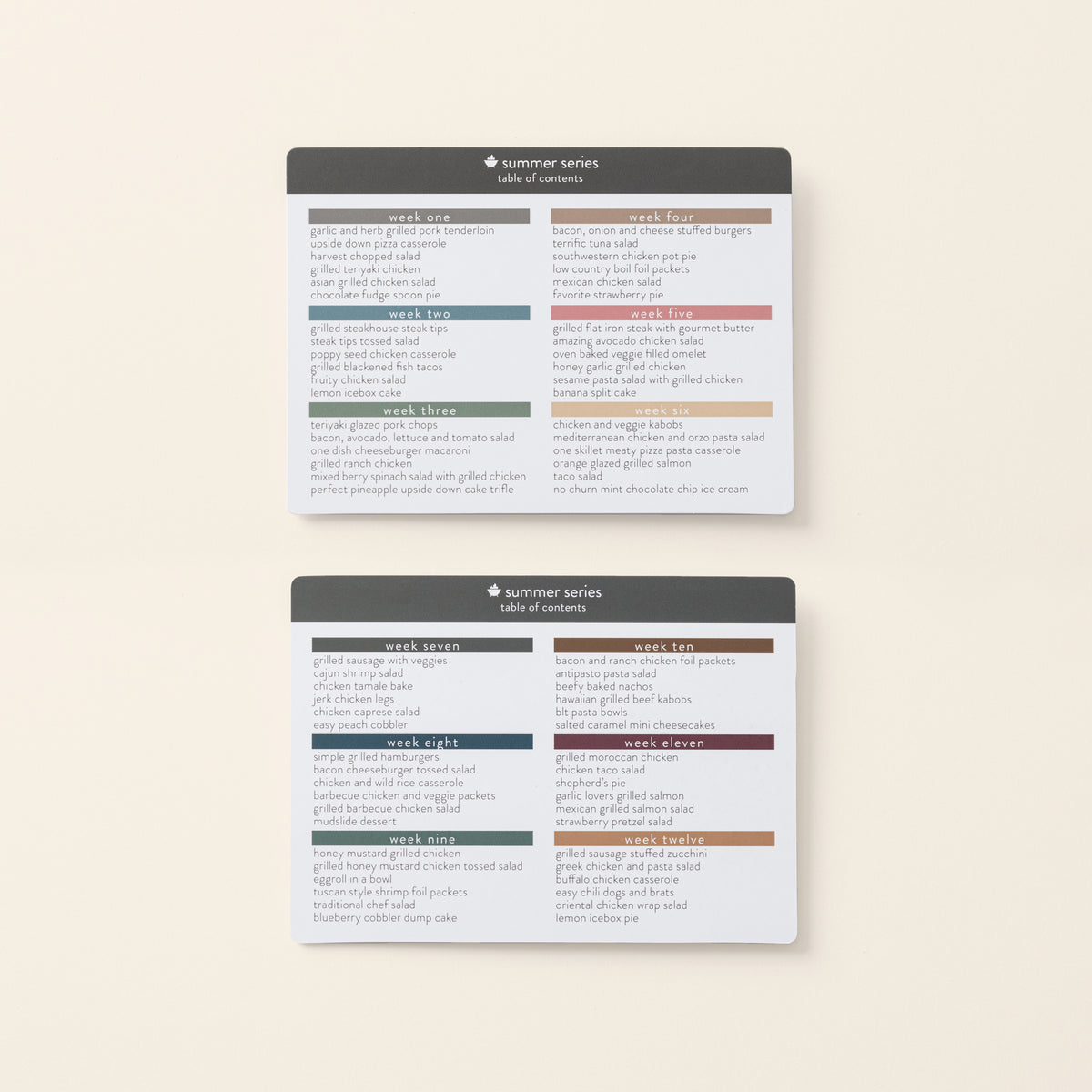 Summer Menu Series Table of Contents