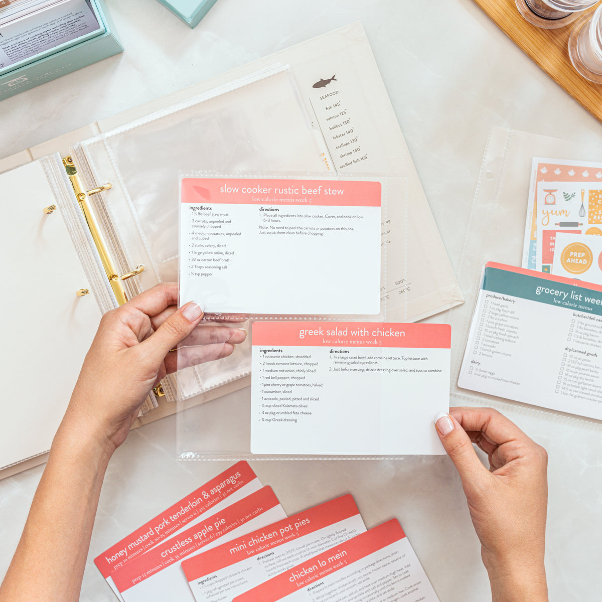 Recipe Card Binder with sleeves and recipe cards