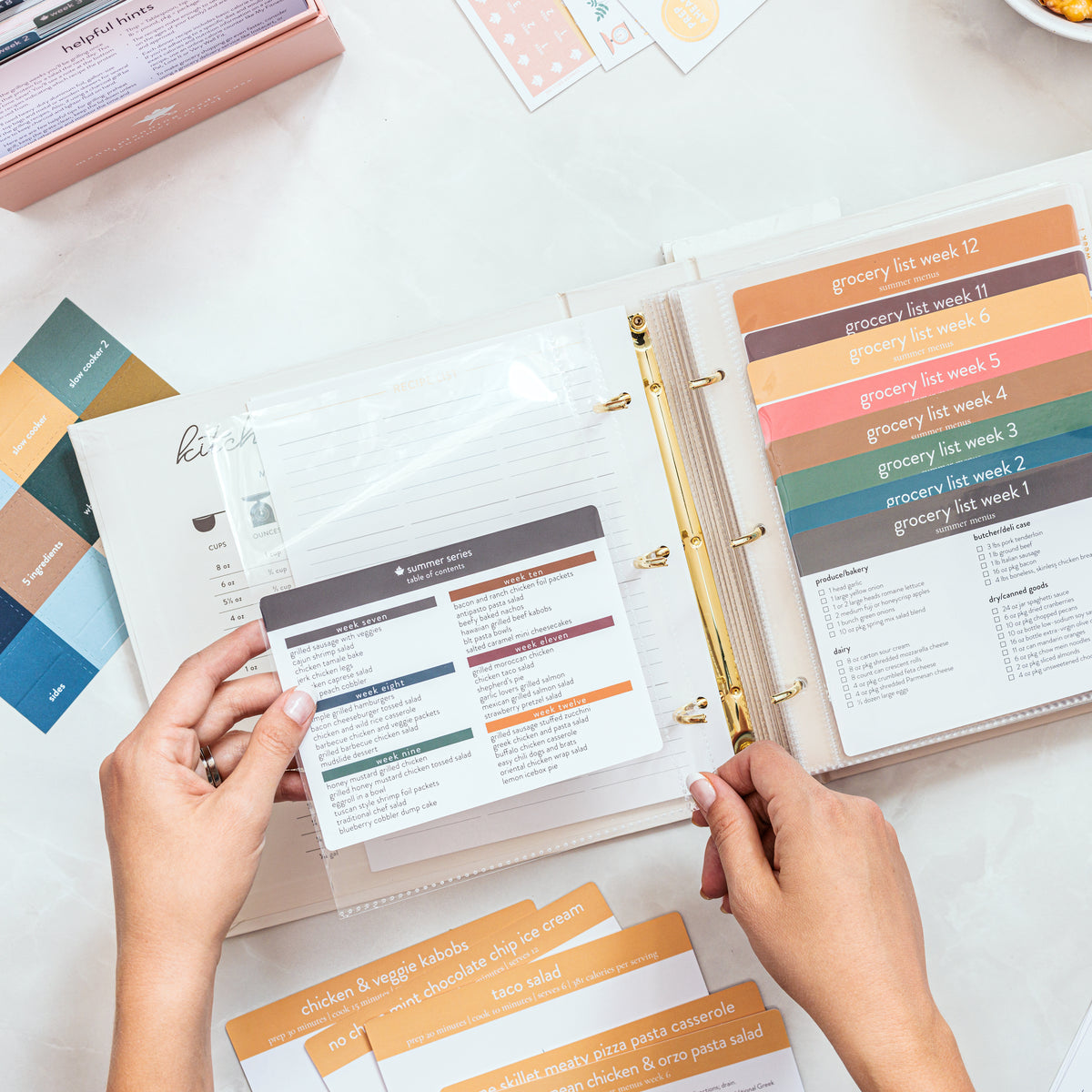 Recipe Card Binder with sleeves and recipe cards