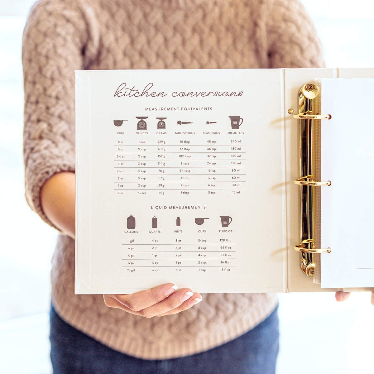 Kitchen conversions on front of Recipe Card Binder 