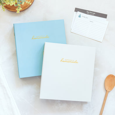 Recipe Card Binders available in blue and cream