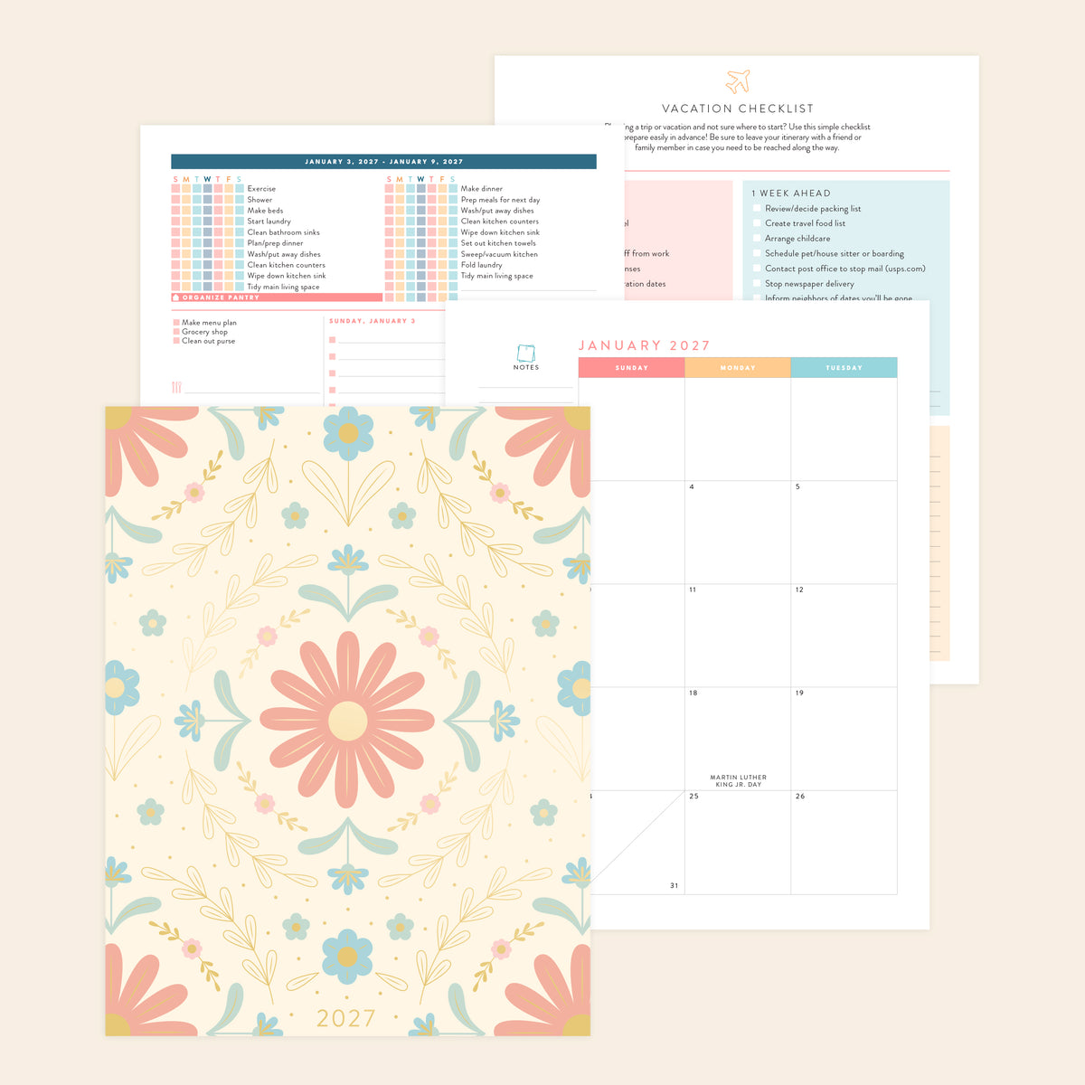 2027 wildflower digital home planner papers on cream