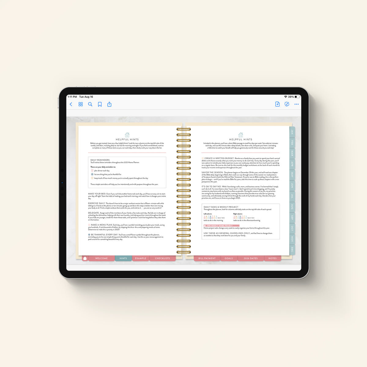 2025 digital home planner gold leaf page 11