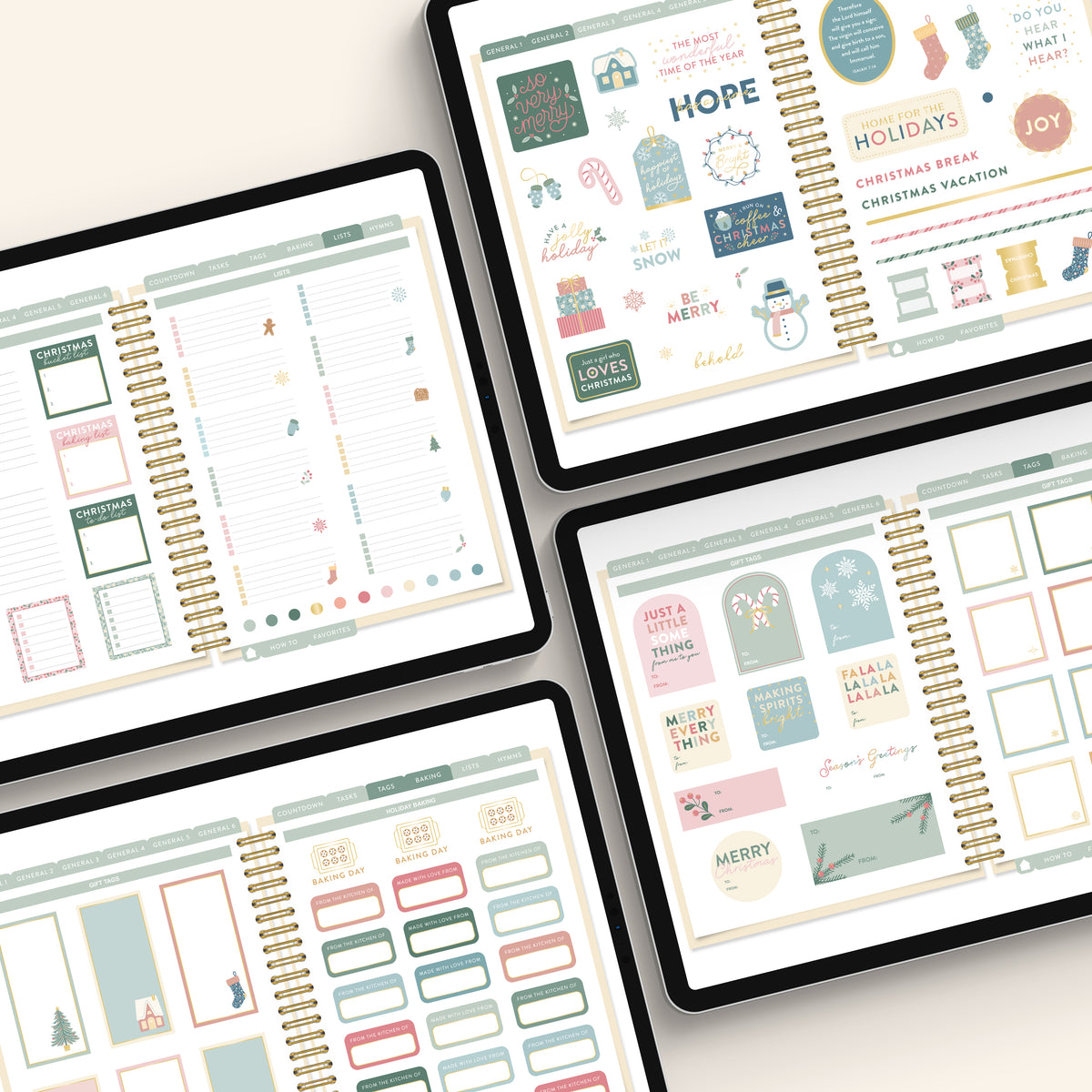 christmas digital stickers in 4 tablets