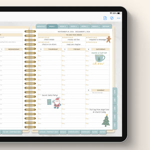 christmas digital stickers in digital work planner tablet view