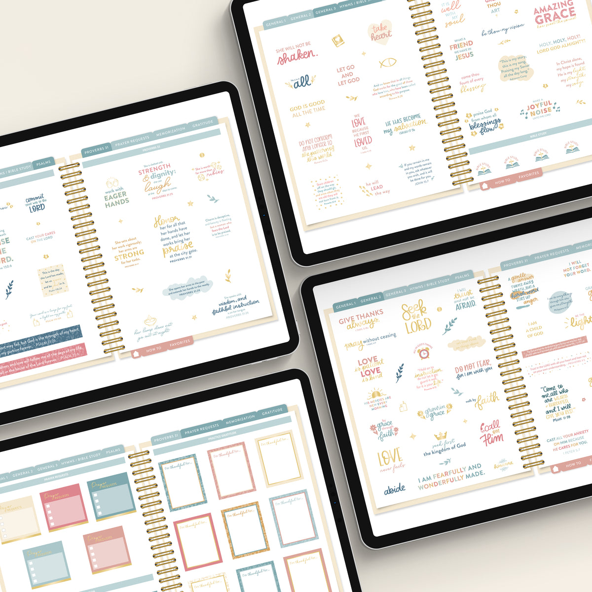 digital stickers on 4 tablets