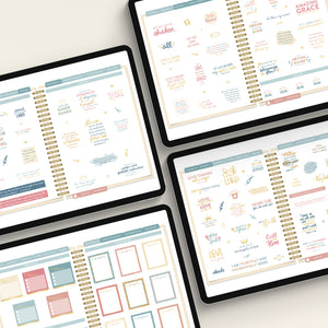 digital stickers on 4 tablets