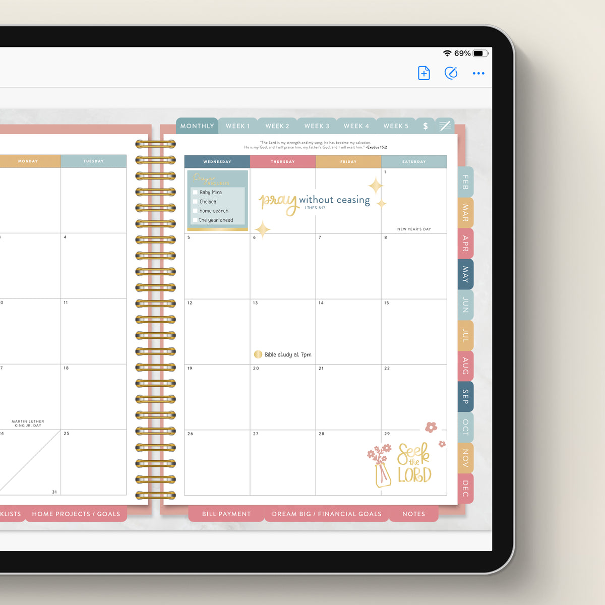 faith digital sticker book on monthly layout