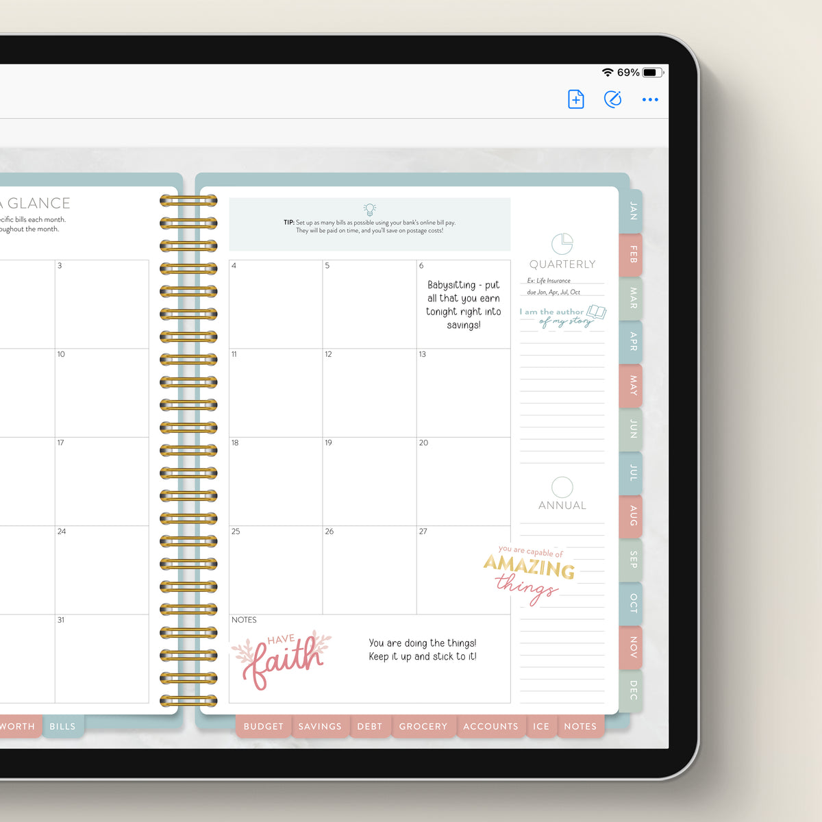 holiday digital sticker book in money planner