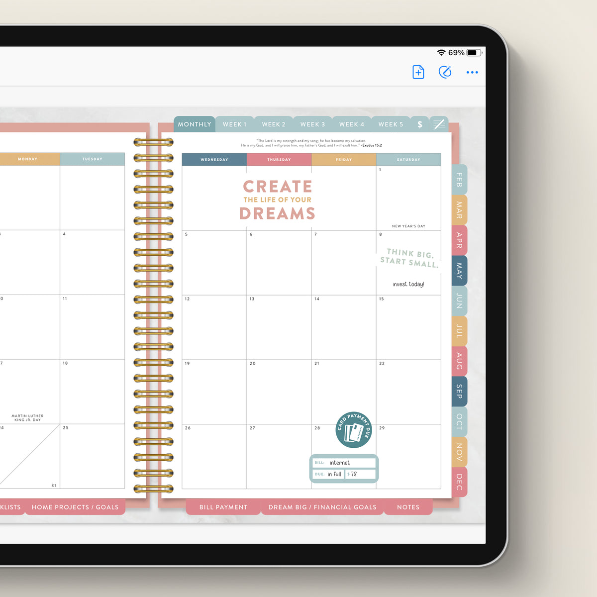 money digital stickers in home planner