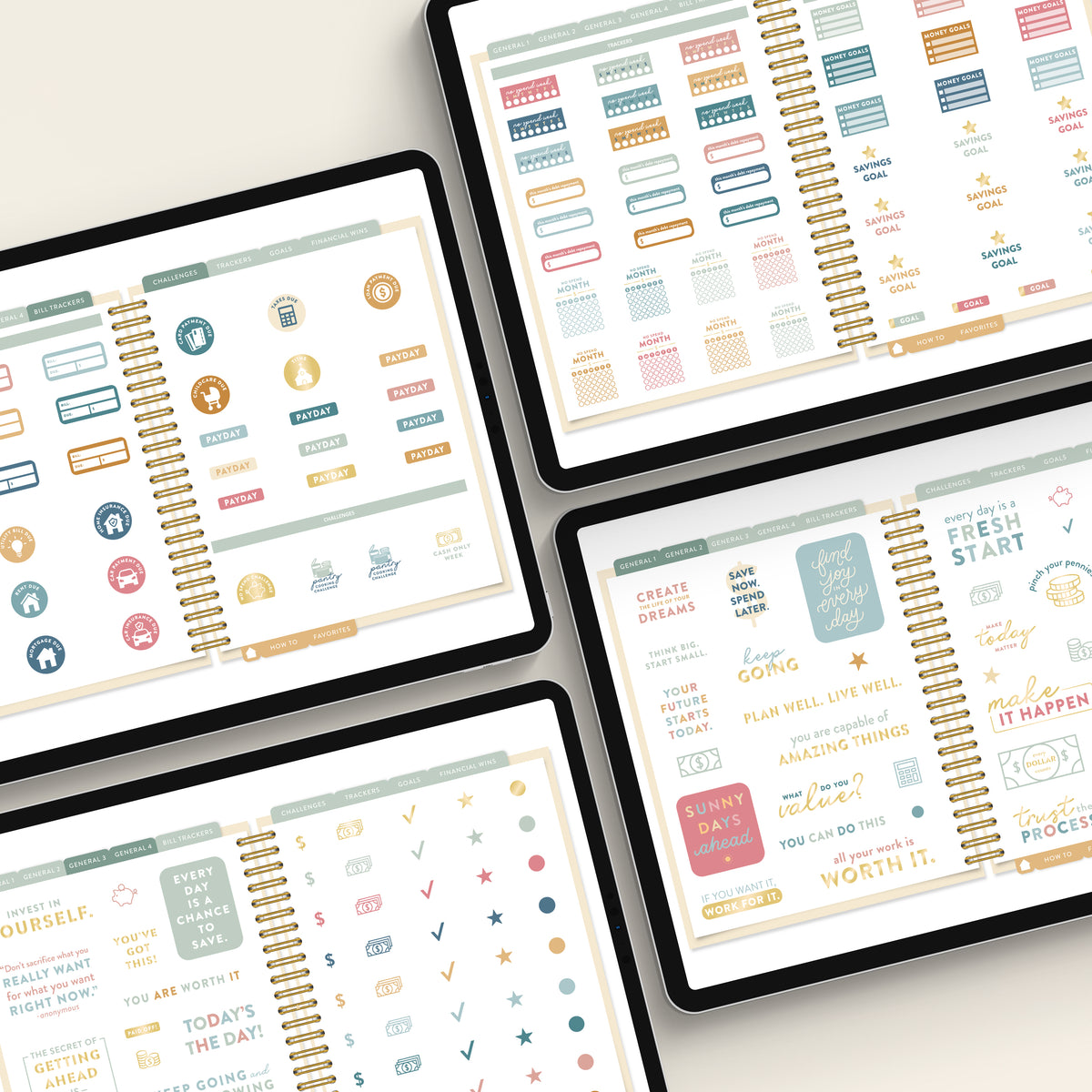 money digital stickers on tablets