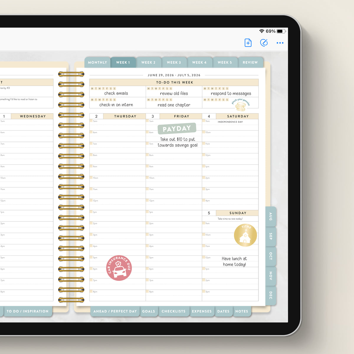 money digital stickers in work planner