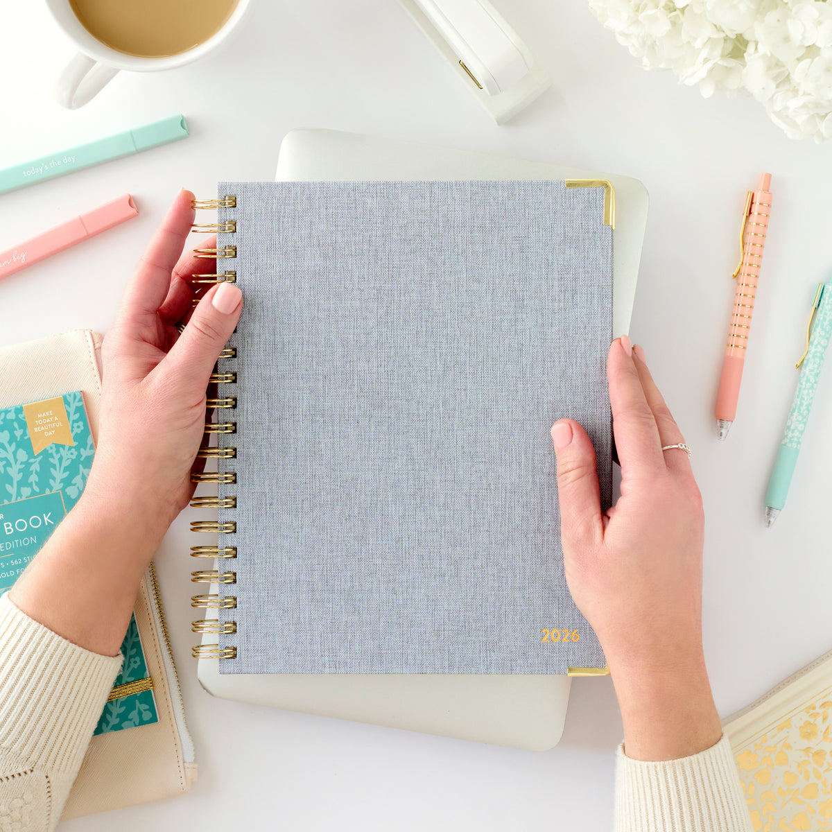 2026 chambray work planner behind held