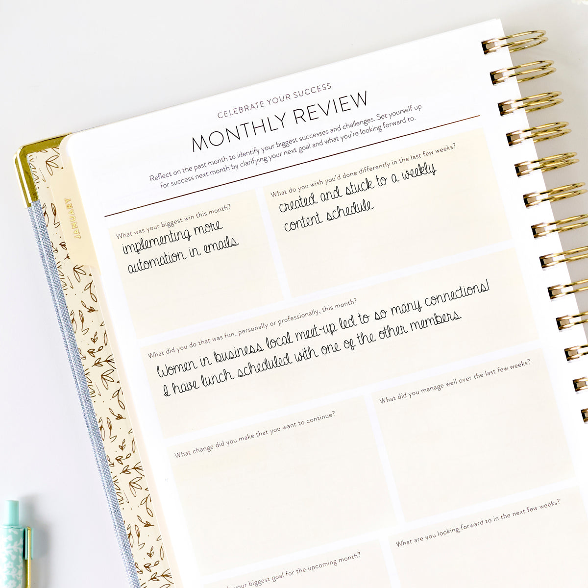 2026 chambray work planner monthly review close up