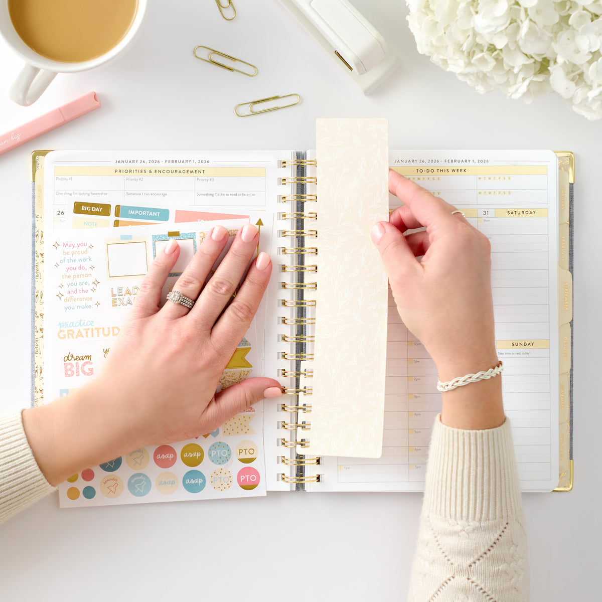 2026 chambray work planner with bookmark and stickers