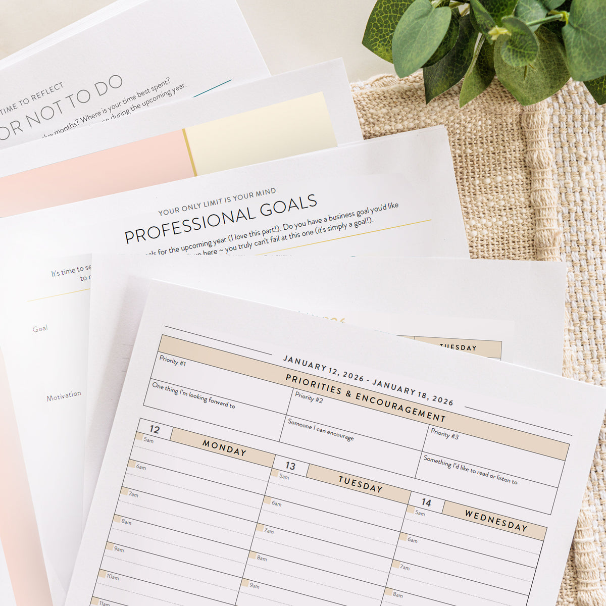 2026 work planner print outs close up