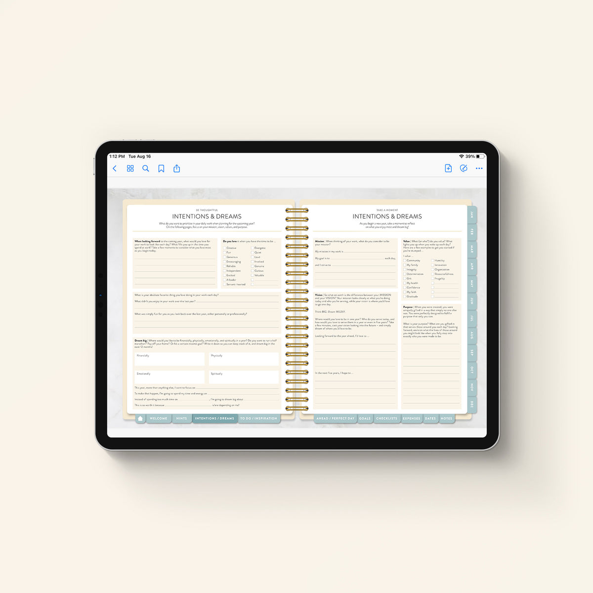 2026 digital work planner intentions pages