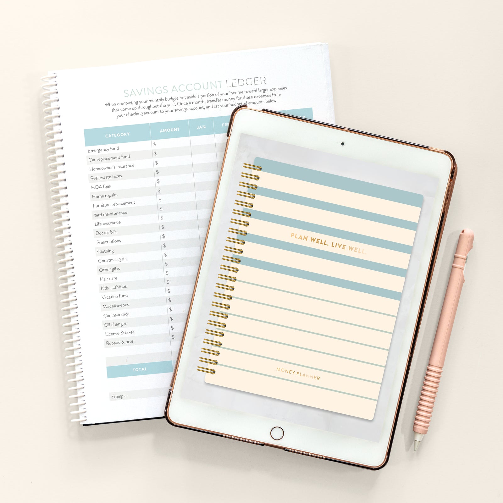 2026 digital money planner cover and notepad