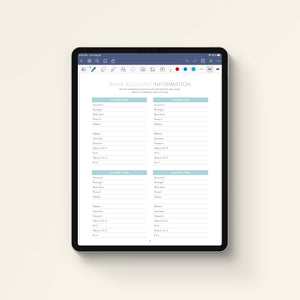 2026 digital money planner bank account information on tablet 