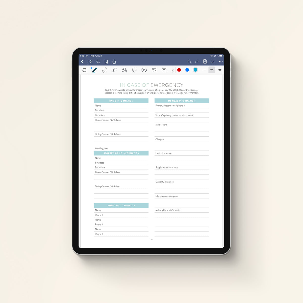 2026 digital money planner in case of emergency on tablet