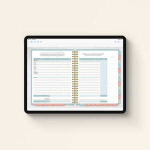 2026 digital money planner annual budget overview pages on tablet 