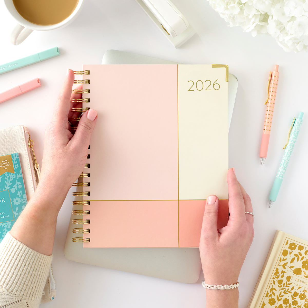 2026 pink work planner being held