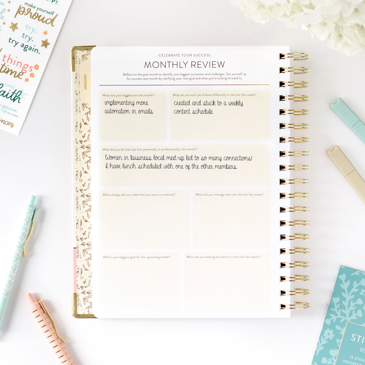 2026 pink work planner monthly review page