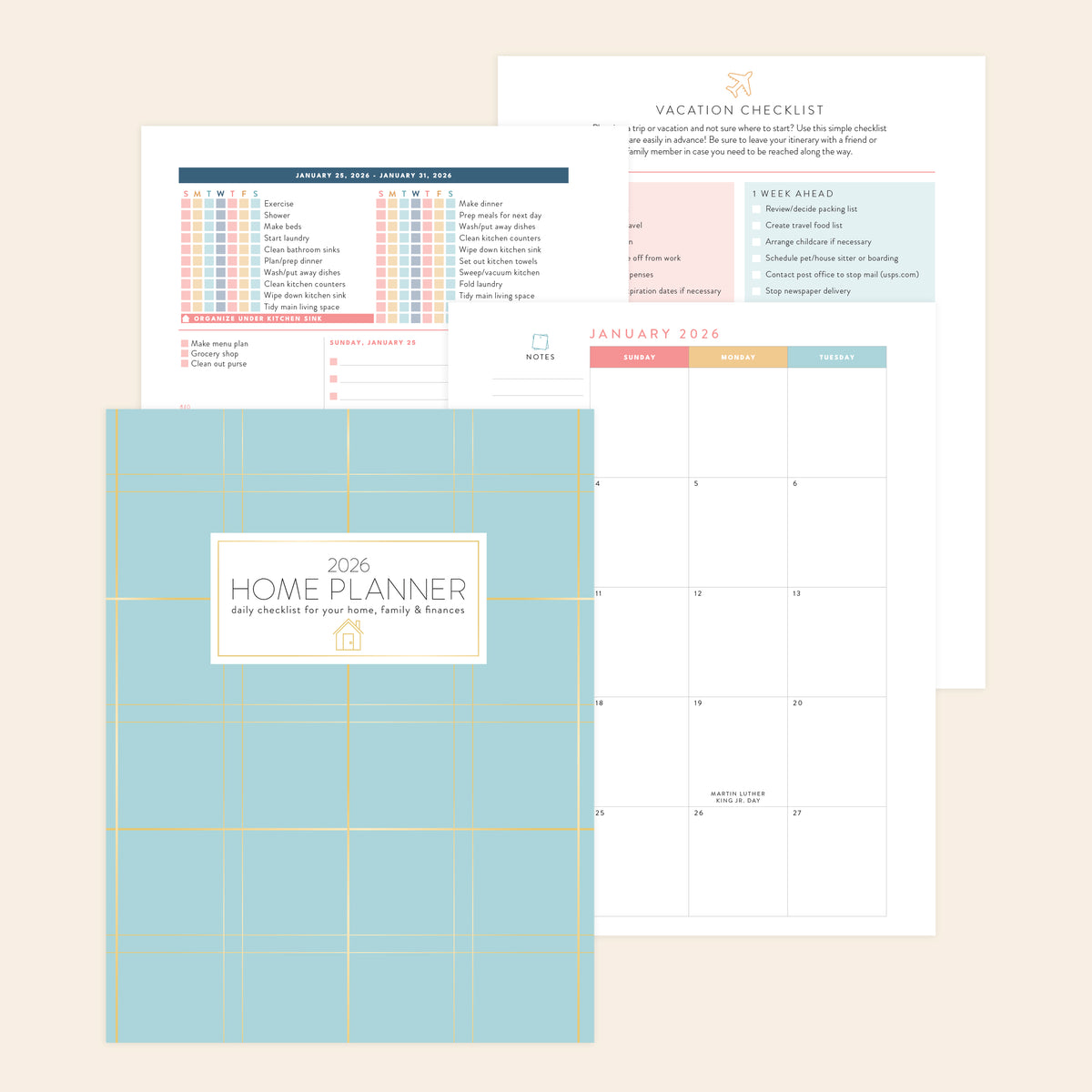 2026 digital home planner blue plaid print out