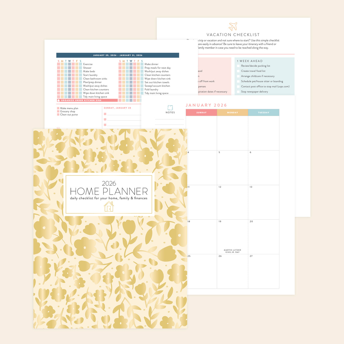 2026 digital home planner cream floral print out