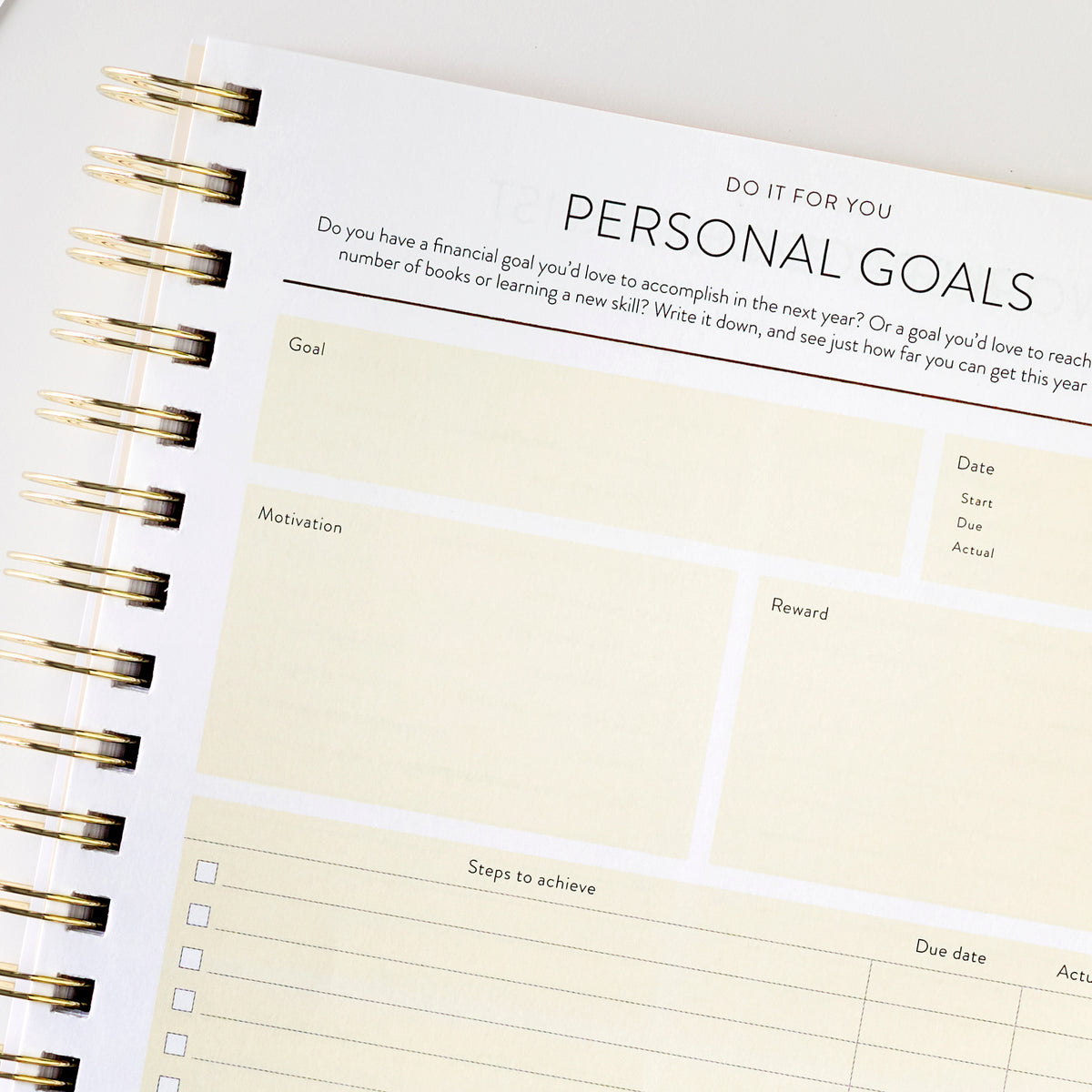 2026 work planner personal goals page close up