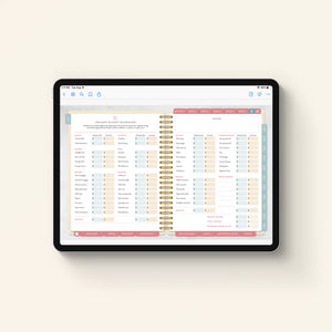 2027 digital home planner budget and note pages on tablet