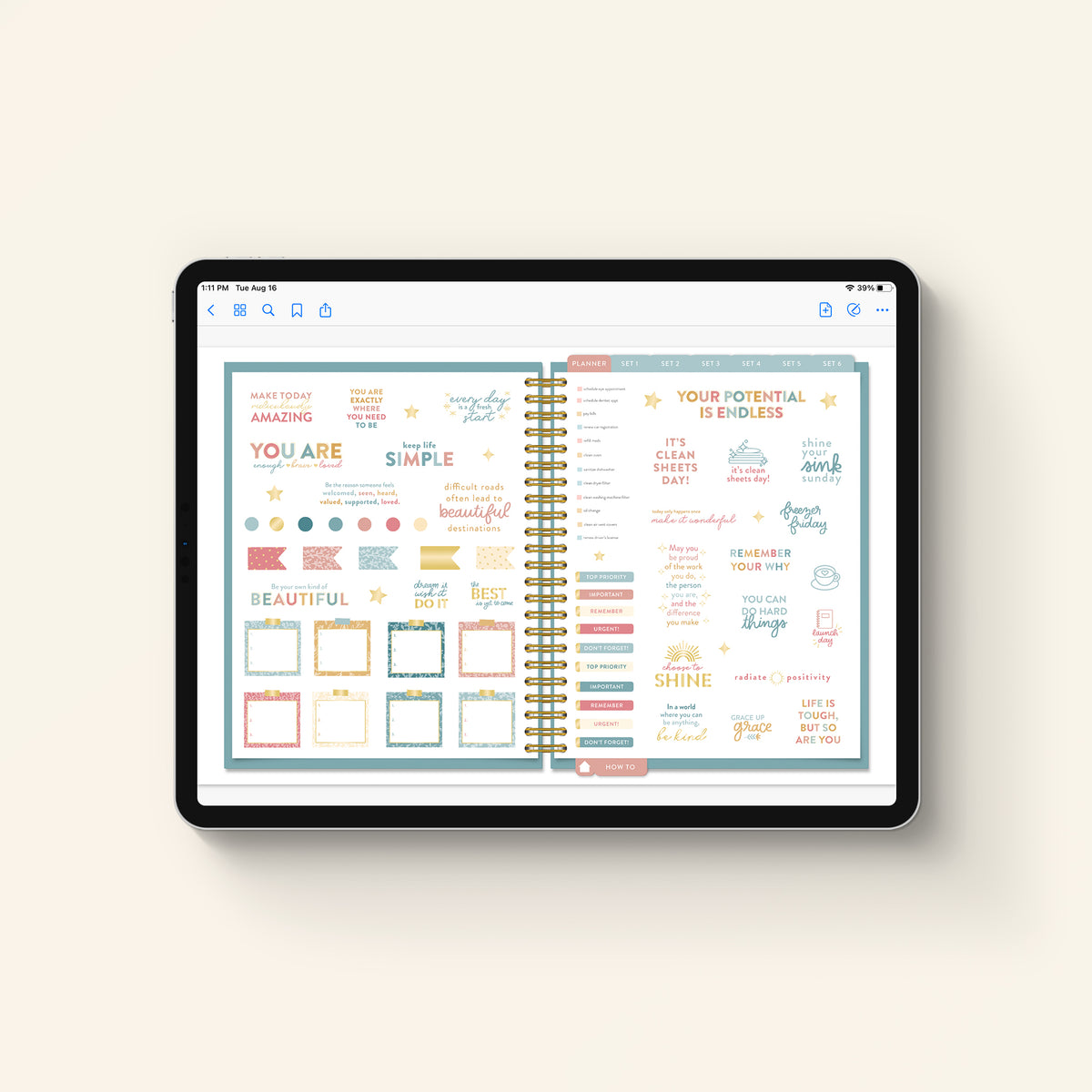 2027 digital home planner sticker pages on tablet