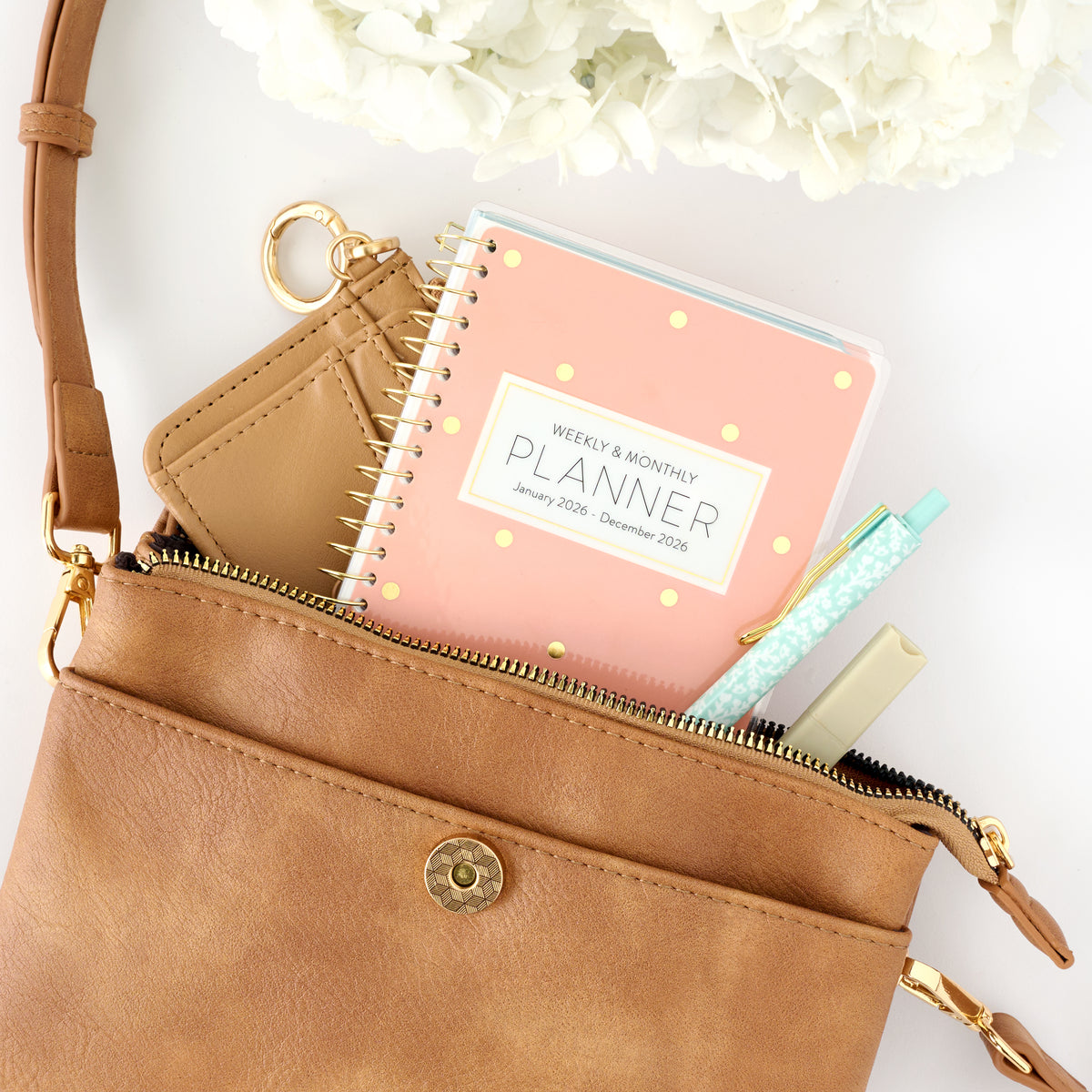 2026 pink dot pocket calendar inside purse