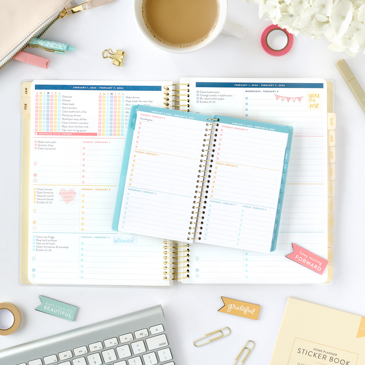 2026 pocket calendar open view on top of home planner