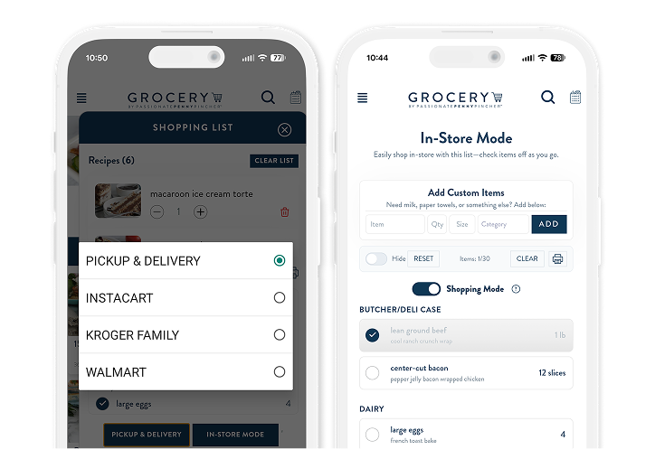 grocery by ppp screenshots on 2 phones