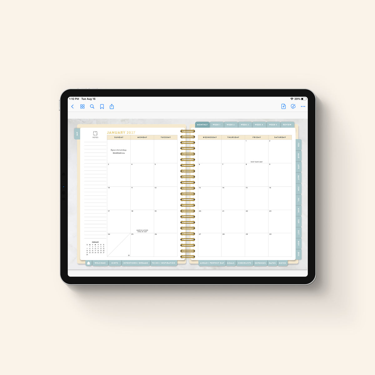 2027 digital work planner on tablet page 9