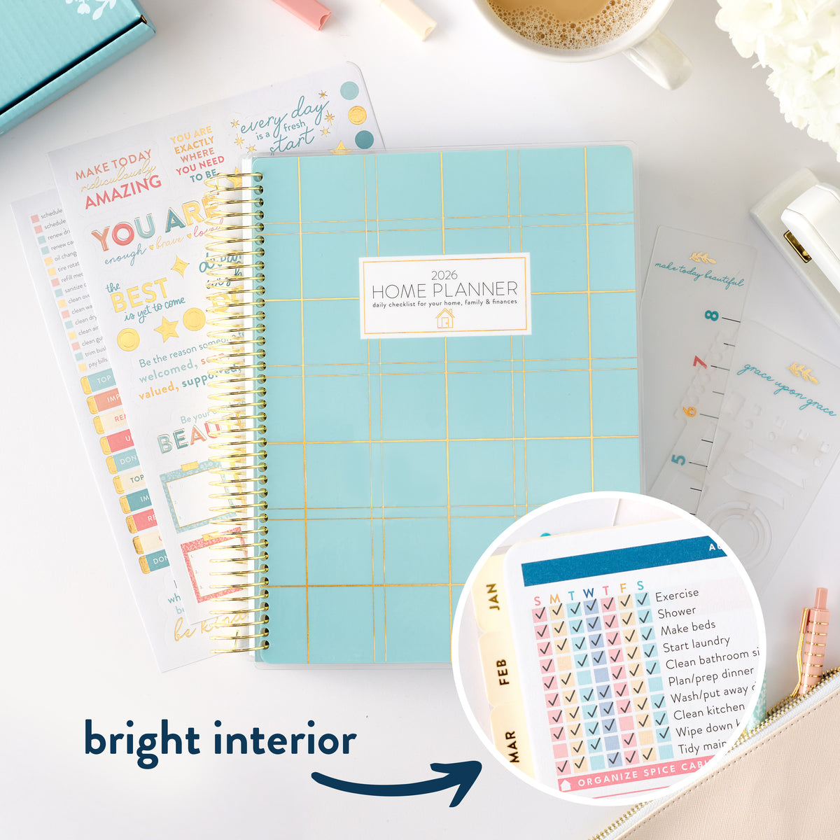 2026 blue plaid home planner with interior shot