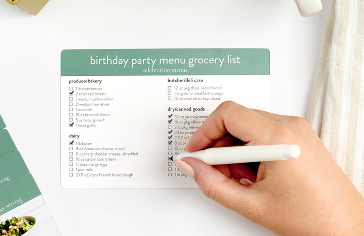 celebration birthday party menu grocery list