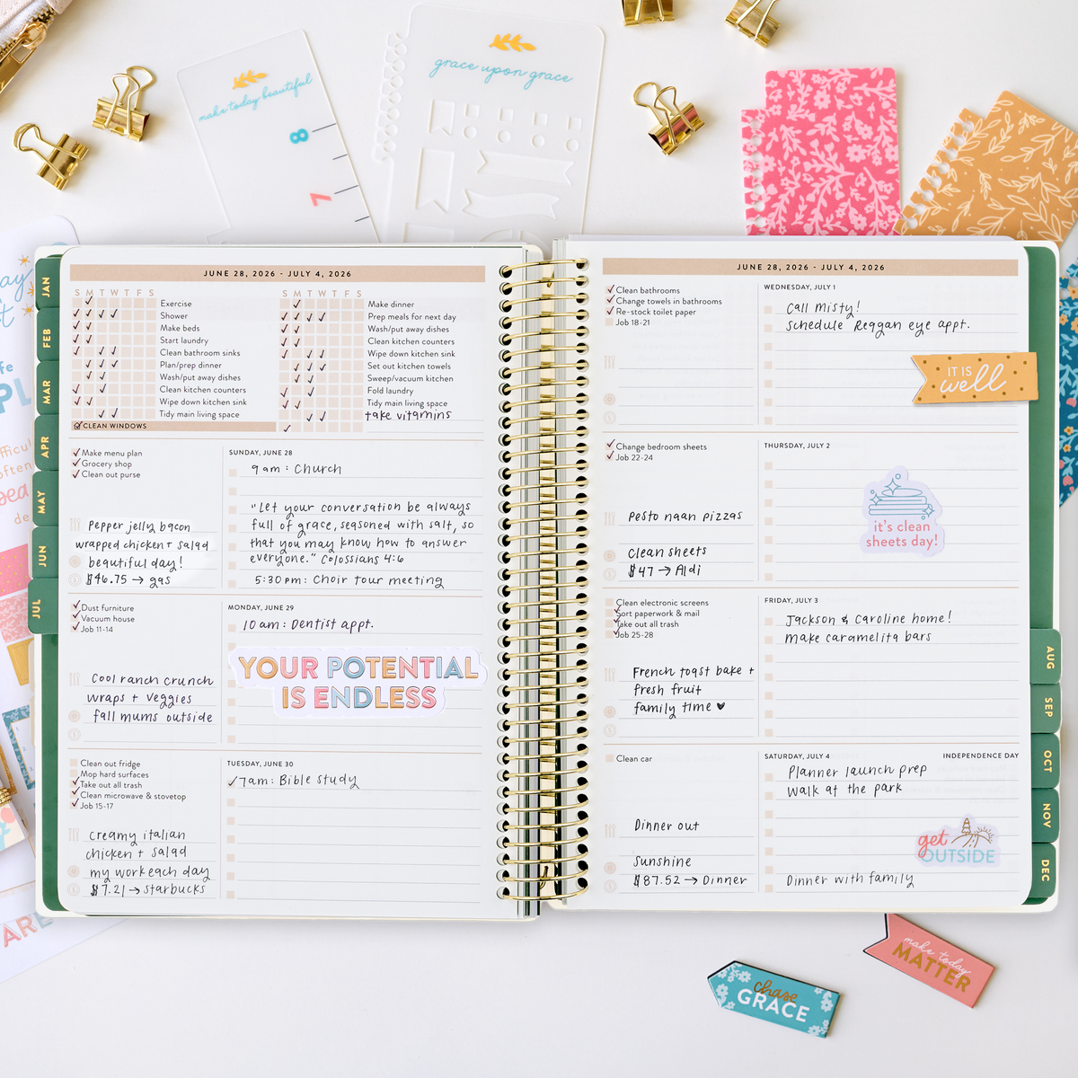 green leaf 2026 home planner weekly checklists page