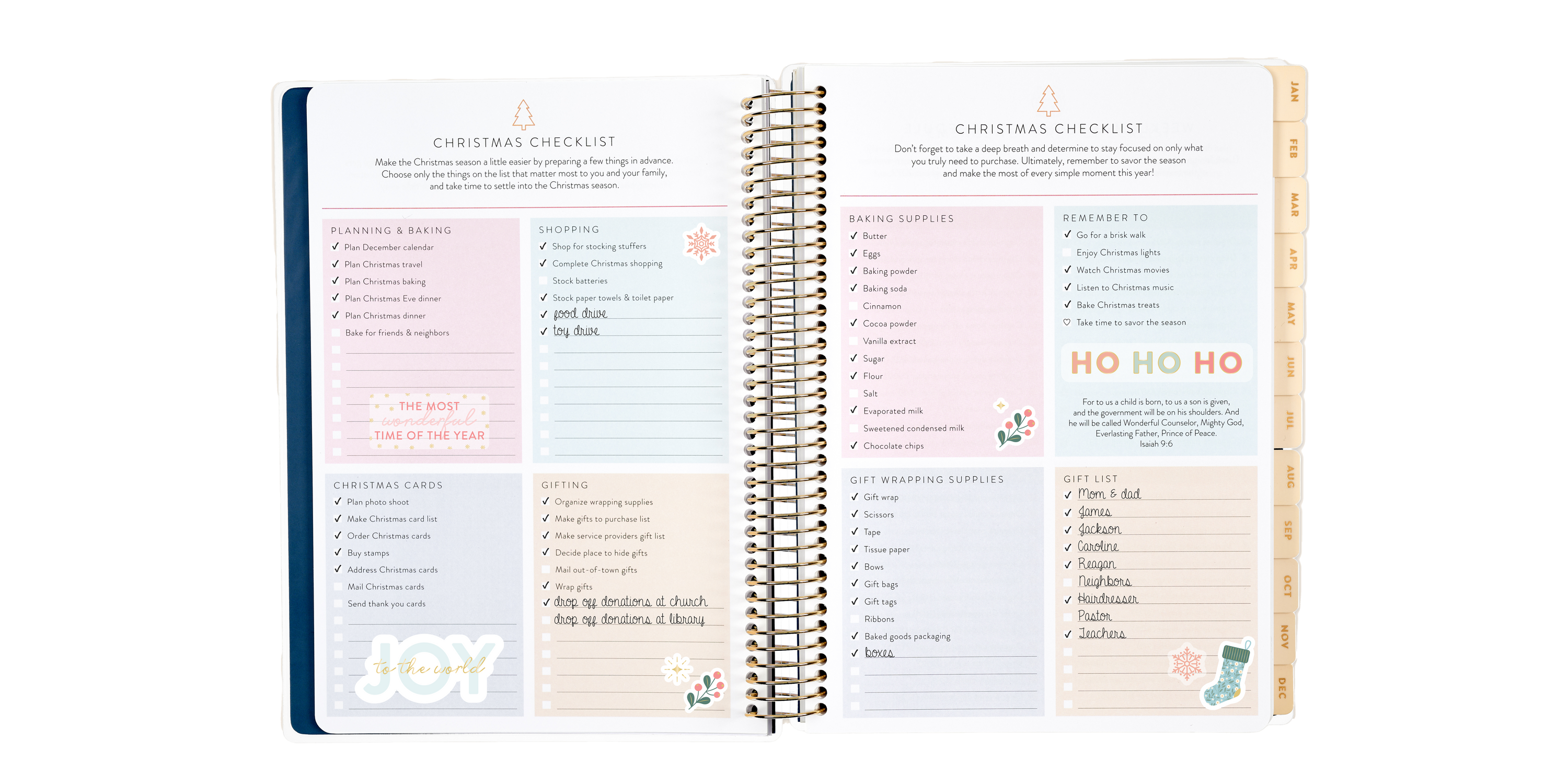 Seasonal checklist pages inside the Home Planner