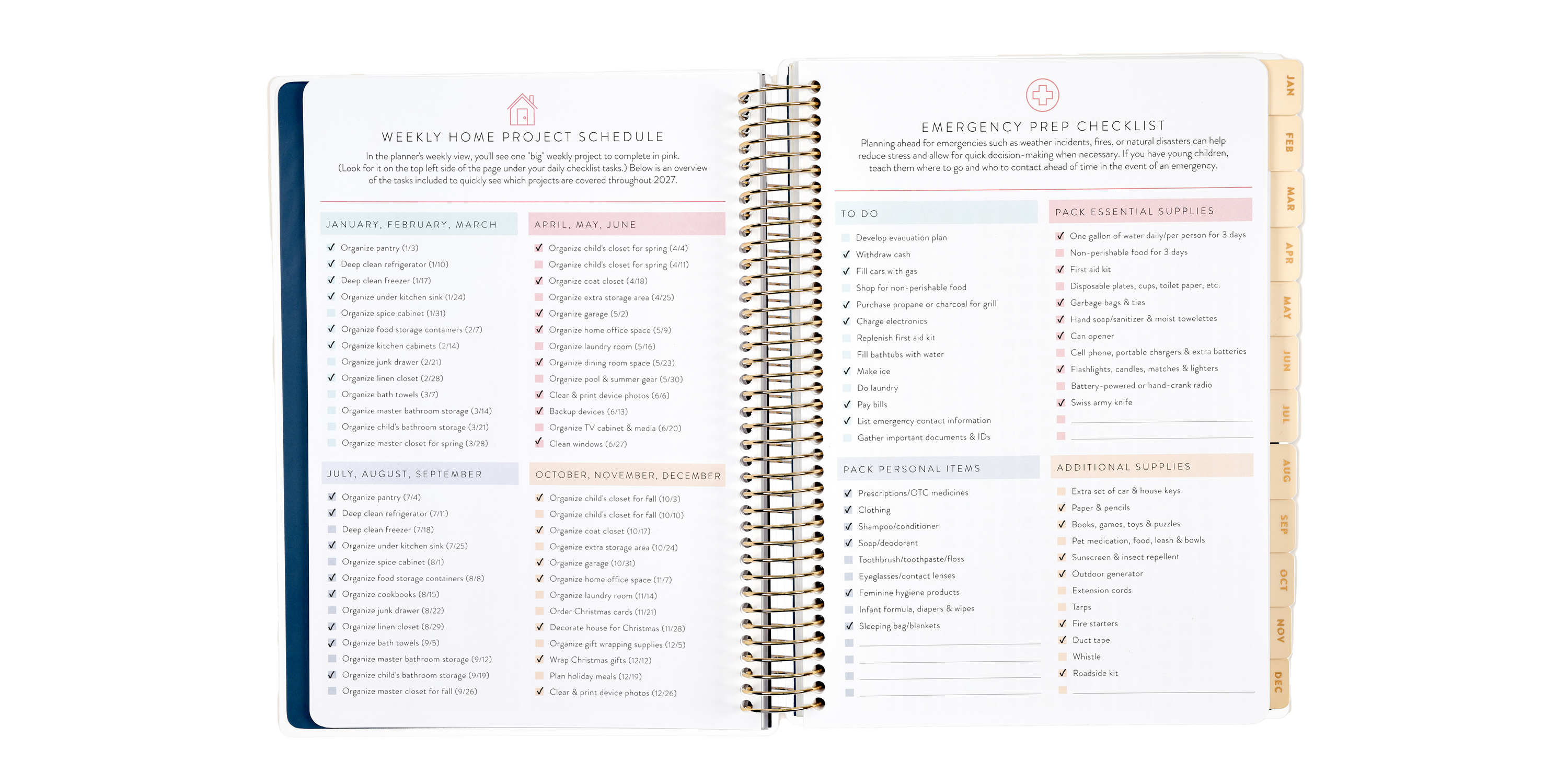 Emergency preparation pages inside the Home Planner