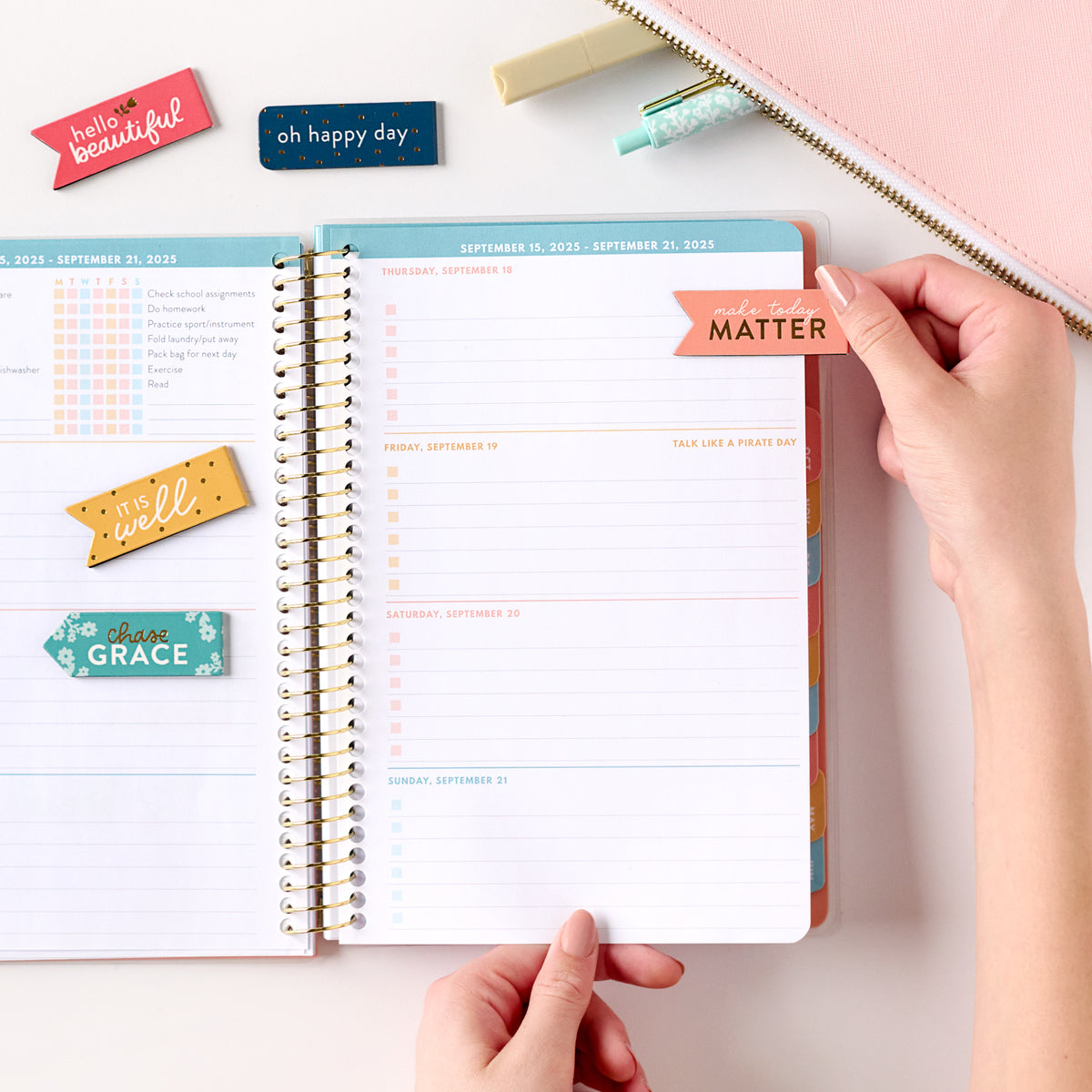 magnetic bookmarks with student planner and pouch